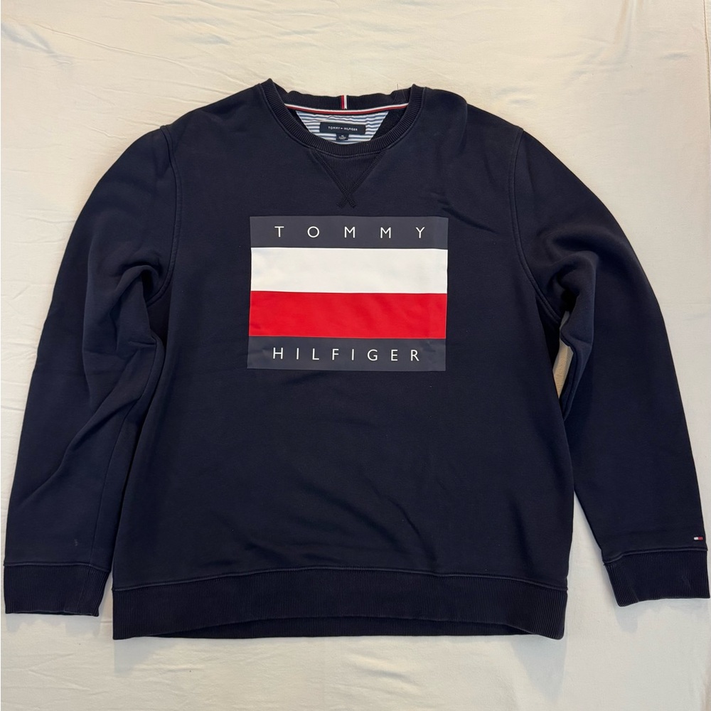 Tommy Hilfiger Navy Sweatshirt with Red and White Stripe